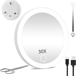 30X Magnifying Mirror with Lights, Makeup Magnifying Mirror with Lights & Suction Cups, 30x Travel Makeup Mirror with Magnification Lighted 30x Magnification 4inch Compact Magnifying Mirror for Makeup-47