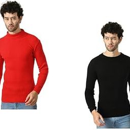 Men Solid Wool Warm Sweater and High Neck Skivvy for Winter (Pack of 2) Black2::Red-image-79
