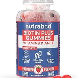 Nutrabud Biotin Hair Gummies For Women, Men | No Added Sugar | For Healthy Hair Growth, Skin Glow & Strong Nails | Strawberry Flavor Veg Gummy Bear Supplement - 60 Count (Pack of 1)-14