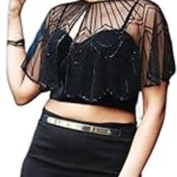 "Zarinivas Women's Black Sequin Net Poncho Shrug | Wedding Transparent Cape for Saree, Gown, Tops"-picture-55