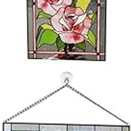 bnf® 2Pcs Stained Rectangle Window Panel Wall Decor Rose and Peony | Home D©cor | Suncatchers & Mobiles-image-53