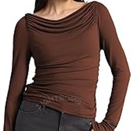 Bare Shoulder Ruched Premium Butter Soft Feather Touch Microfiber Cuddle TEE Fullsleeve TOP for Women-image-60