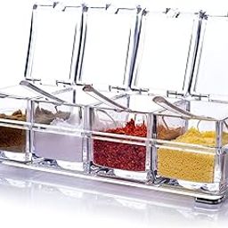 Kalitus Acrylic Home Kitchen 4 Grid Acrylic Seasoning Mukhwas Rasoi Dry Fruit Easy Flow Spice Box Kit With Spoon-Kitchen Masala Storage Box Container Seasoning Organizers Jars,Transparent-image-35