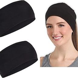 BISMAADH Unisex Chinlon and Lycra Spandex Yoga Running Sports Workout Hair Bands/Headbands (Black, Pack of 2)-image-12