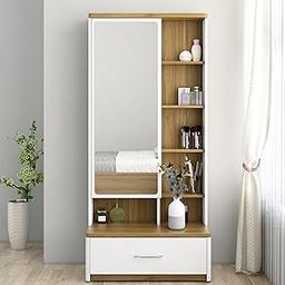 Spacewood Dressing Table | Jupiter | 3 Year Warranty | 10 Shelves & 1 Drawer, 1 Shutter Storage, Vanity Table for Bedroom, Living Room, and Home| Engineered Wood | High Gloss White-5