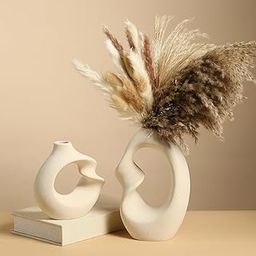 PUREZENTO Unique White Ceramic Donut Vase 8.5 & 5.7 Inch - Set of 2 | Decorative Donut Vase for Dried Flowers & Pampas Grass | Vases for Modern Home Decor, Living Room, Office Decor Ideas-23