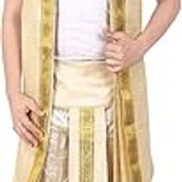 Ready to Wear Dupion Silk Dhoti With Dupatta Set For Men Wedding, Pooja And Traditional Function Use It [Waist - Free Size And Height 38 Inches]-23