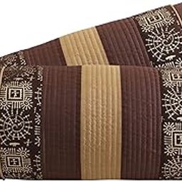 Gifts Island® Set of 2 Polyester Silk Traditional Hand-Block Printed & Striped Bolster Covers 16 inch x 30 inch (40 x 75 cm, Brown) for Living Room Bedroom, Stylish & Modern Covers-image-1