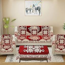 Dazzling DECOR Sofa Seater Slip Covers with Arm and Cushion and Table - 3+2 Seater Velvet Sofa Set for Single Sofa Couch - 5 Seater Sofa Seat Protector Slip and Back, 2702_Maroon-image-70