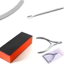Professional Nail Care Kit with Buffer Block, Metal Pusher and Filer, Cuticle Cutter, Multicolour-0