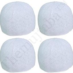 Themujtaba Islamic Knitted Kufi Hats for Men Topi Prayer Taqiyah Takke Skull Beanie for Muslims, Prayers and Islamic (Pack of 4 pcs) White-1