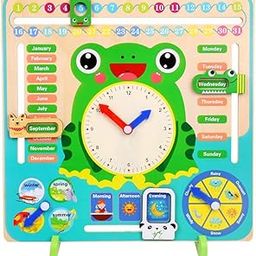 SHINETOY ENTERTAIN KIDS Multifunctional 7 in 1 Wooden Montessori Analog Clock, Calendar, Weather, Season, Time, Week, Number Teaching for Kids Preschool Educational Learning Clock Toy - Multi Color-15