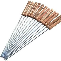 Shopping Tadka Barbecue Skewers Sticks Cook Chicken Tikka, Paneer Tikka, Seekh Kabab & Other Barbecue Style Food 22 CM Long Stainless Steel Sticks with Wooden Handle 12Pc of Set Silver-image-53