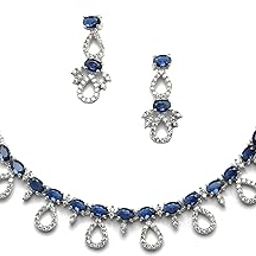 zeneme Rhodium-Plated Silver Toned American Diamond Studded Necklace with Earrings Jewellery Set for Girls and Women-picture-30