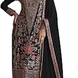 Women's Black Chinon Stitched Top with Stitched Chinon Bottom and Chinon Dupatta Full Sleeve Embroidered Straight Kurta (ME-1199)-4