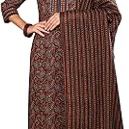 Women's Cotton Floral Print Notch Neck with Gota Detailing 3/4th Sleeve Staright Kurta with Elastic Bottom and Duptta-picture-22