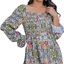 Polyester Waist Length Digital Printed Top for Women Puff Sleeve-image-23