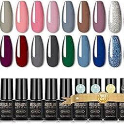 ROSALIND 24pcs Gel Nail Polish Kit-Red Grey Brown Glitter-image-8
