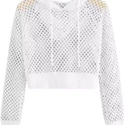 Stylish Fishnet Drawstring Cut Out Hooded Crop Sweatshirt Top for Women-image-31