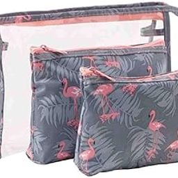 House of Quirk Flamingo Makeup Bag Set For Women Portable 3 Different Sizes Toiletry Kit Bag For Travel Daily Use For Women Girl (Flamingo Grey, Set Of 3)-28