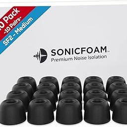 SONICFOAM Memory Foam Earbud Tips - Premium Noise Isolation, Replacement Foam Earphone Tips, 20 Pack for in Ear Headphone Earbuds (SF2 Medium, Black)-picture-0
