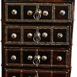 Vintage Wooden Wall Cabinet with Drawers, Decorative Floral Knobs, Dark Brown-image-71