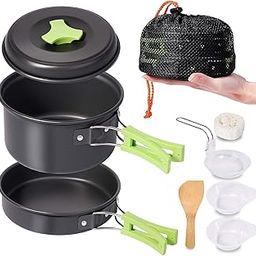GABANIZ -[Camping Cooking Set] Camping kichen Accessories for Outdoor Mess Kit,Cooking Equipment 10 Piece Cookset | Lightweight, Compact, Durable Pot Pan Bowls with Free Folding Spork and Nylon Bag-image-11
