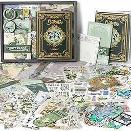 EVERYDAY JOURNAL 346 Pcs Scrapbook & Junk Journal Kit – A6 Vintage Notebook, Stickers & DIY Craft Set for Teens, Girls, Memory Keepers (Forest Legend Butterfly, Dark Green)-image-22