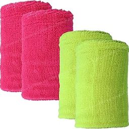 Toyshine Thick Cotton Wristbands (5 INCH), Athletic Sweat Bands for Sports Activities - Pack of 2 Pairs Pink/Neon (SSTP)-image-16