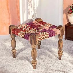 Ikiriya Riaza Solid Sheesham Wood Rope Ottoman Macchi Stool Wooden Pouffes Canning Stool for Living Room Home and Office (Multi-Colour)-image-20