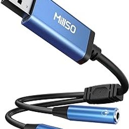 MillSO USB to Dual 3.5mm Audio Jack Adapter, Sapphire Blue TRRS External Stereo Sound Card Headphone Stereo Jack Splitter for Two Headphones, Speakers to a PC, Laptop, Desktop, PS4, PS5-1 Feet-13
