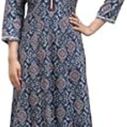 Navy Blue Jaipuri Cotton A Line Printed Kurta-image-64