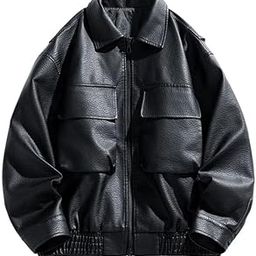 Men’s Lapel Leather Jacket Light Casual Zip-Up Spring and Autumn Jacket Versatile Style-image-36
