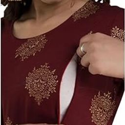 Women's Maternity Gold Printed Dress Dual Zipped for Feeding Nursing Maternity Comfort Dress Kurti-image-61