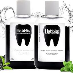 Habbits Teeth-Whitening Charcoal & Spearmint Natural Mouthwash | Vitamin C & E Mouth Freshener For Dental Hygiene & Fresh Breath | No Artificial Flavor | Alcohol Free Mouth Wash | Pack of 2-500ml-image-0