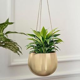 DecorTwist® Hanging Planter 3.7 Inch Pack of 1 | Metal Planter Indoor Outdoor Hanging Baskets | Hanging Flower Pot with Chain for Balcony Living Room Plant Hangers for Home Garden Decor (Gold)-image-8