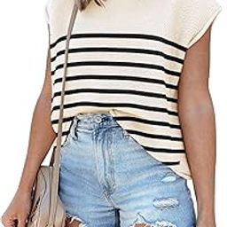 Cap Sleeve Knit Sweater Tops Sleeveless Vest 2025 Spring Clothes Oversized Summer Tank Trendy Short Sleeve T Shirts-6