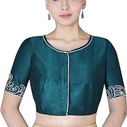 Festive & Party Round Neck Women Green Cotton Silk Half Sleeve Blouse(SR-1005621@@P)-image-49