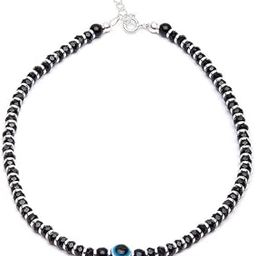 Nazariya Anklet, Single | Pure 925 Sterling Silver Evil Eye Anklet with Black Crystal & Silver Beads for Women & Girls | Comfortable & Adjustable for Every Day Wear-11