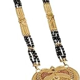 Traditional Necklace Pendant Gold Palted Glorious Hand Meena Long Mangalsutra/nallapusalu/Black Beads Mangalsutr For Women Gold long chain-image-15