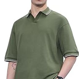 Oversized Polo: Olivine Men and Boys Short Sleeves Collared Neck Neck Olive Solid Cotton Oversized Polos-image-40