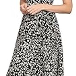 Women's Polyester Printed A-line Round Neck Bell Sleeve Knee-Long Dress (Elora-02 Black-M)-image-9