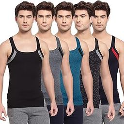 Men's Cotton Solid Multicolor Square Neck Sleeveless Gym Vest - Pack of 5 (#755)-6