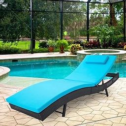 DEVOKO Outdoor Chaise Lounger Black All-Weather Wicker Patio Lounge Chair Adjustable Recliner with Sky-Blue Cushion for Poolside, Garden, Backyard-image-17