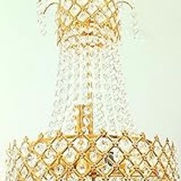 SHRI MAHAL ANTIQUES Heavy Orginal Frame Original Crystal Chandelier Light for Living Room Hall Chandelier Ceiling Lamp (Gold, White)-picture-20