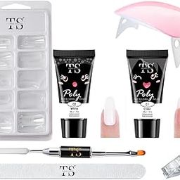 THR3E STROKES Poly Nail Gel Extension Kit With Slip Solution Uv Nail Lamp for Builder Gel UV Nail Art Kit Nail Extension Set. (WHITE+CLEAR POLYGEL)-22