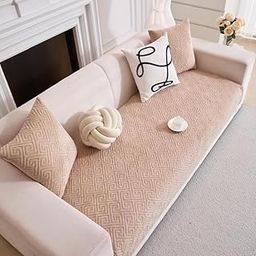 HOMETHREADS Innovative Premium Velvet Sofa Cover Mat with PVC Backing for Non-Slip Comfort | Pack of 1 (Beige_Vrsh, 4 Seater | 70x210cm)-image-57