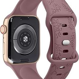 Tobfit Floral Straps for Apple Watch 41mm 40mm 38mm 45mm 44mm 42mm 49mm for Women (Only Strap, No Watch), Engraved Silicone Bands for iWatch Series 10/9/8/7/6/5/4/3/2/1/SE 2/SE/Ultra 2/Ultra-21