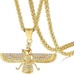 18K Gold Plated Jewelry Stainless Steel Crystal Necklace Farvahar Symbol Tag Pendant Necklace-image-44