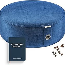 Mindful & Modern Velvet Meditation Cushion | Luxe Zafu Yoga Floor Pillow Seat | Posture Support | Buckwheat Hull Filled | Large Round Cushion with Removable Washable Cover + Carry Handle | Color Blue-1